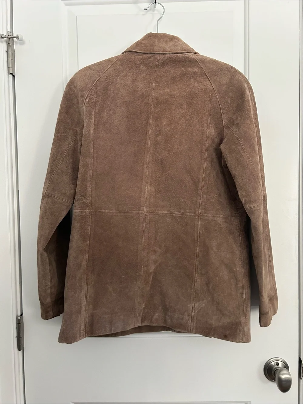 Tan Taupe Genuine Suede Zip Up Leather Jacket - Picture 5 of 8